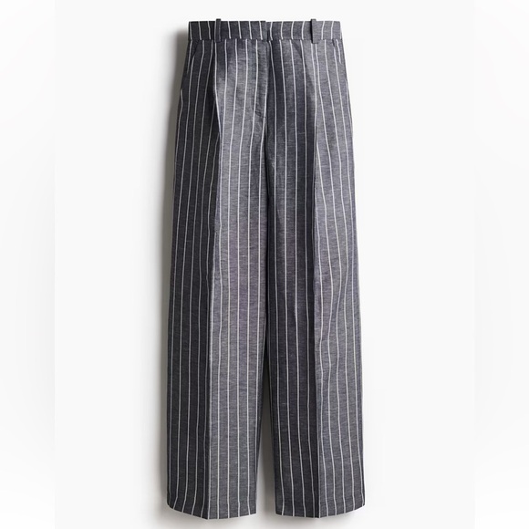 H&M Edition Navy-Blue/Striped Linen Blend Pants - Picture 6 of 10